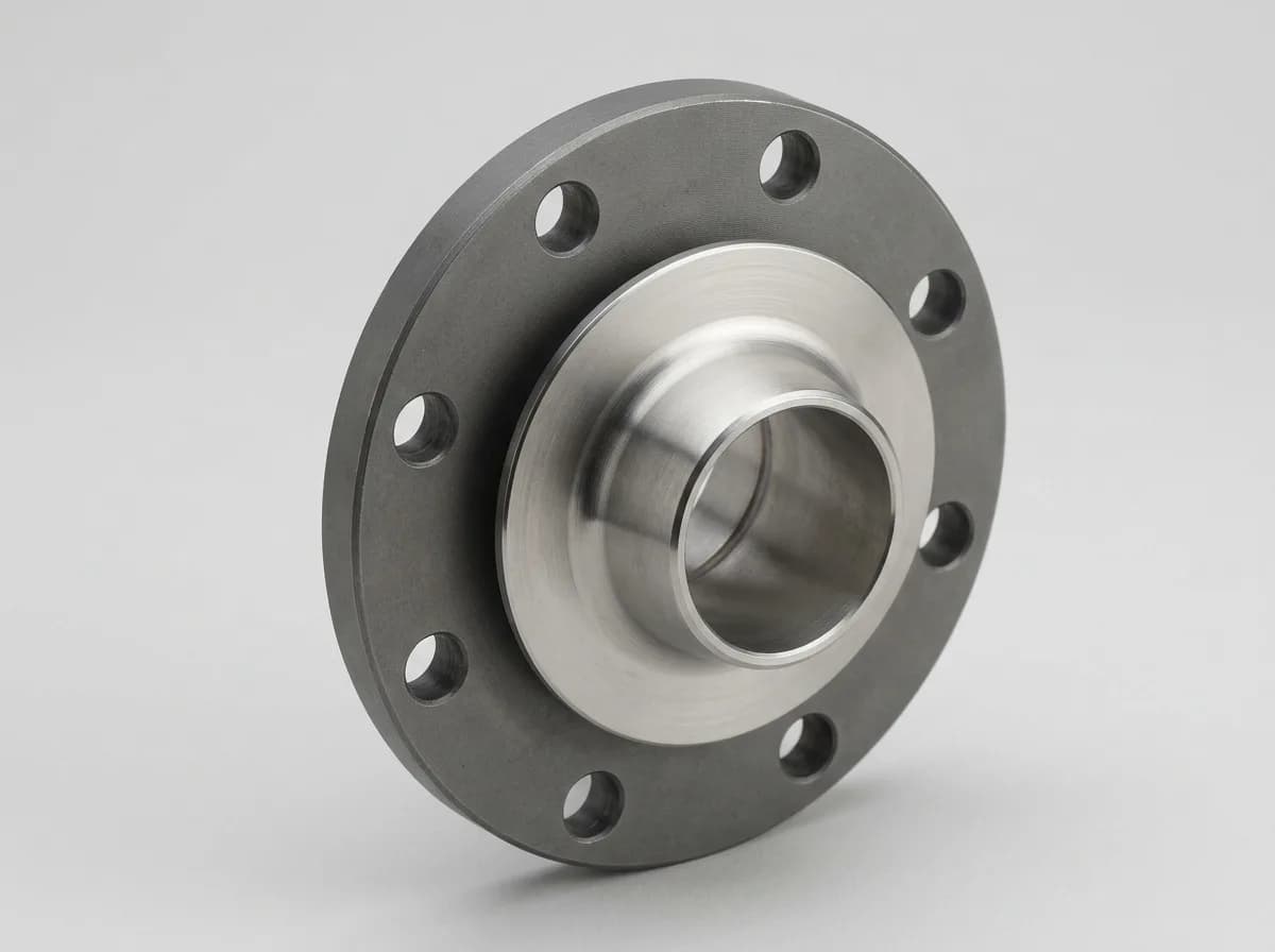 Illustration of a carbon-steel backing ring flange assembly, on a light grey background