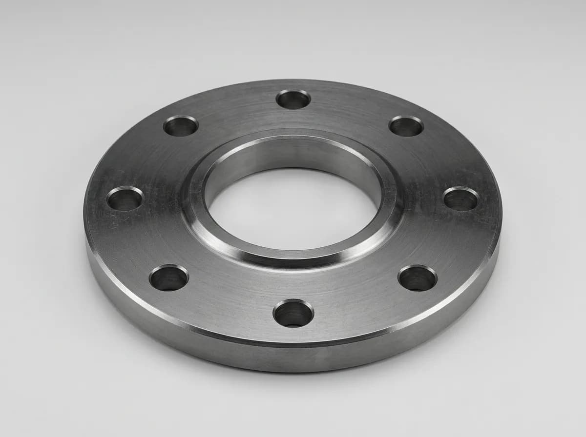 Illustration of a carbon-steel slip-on plate flange, on a light grey background