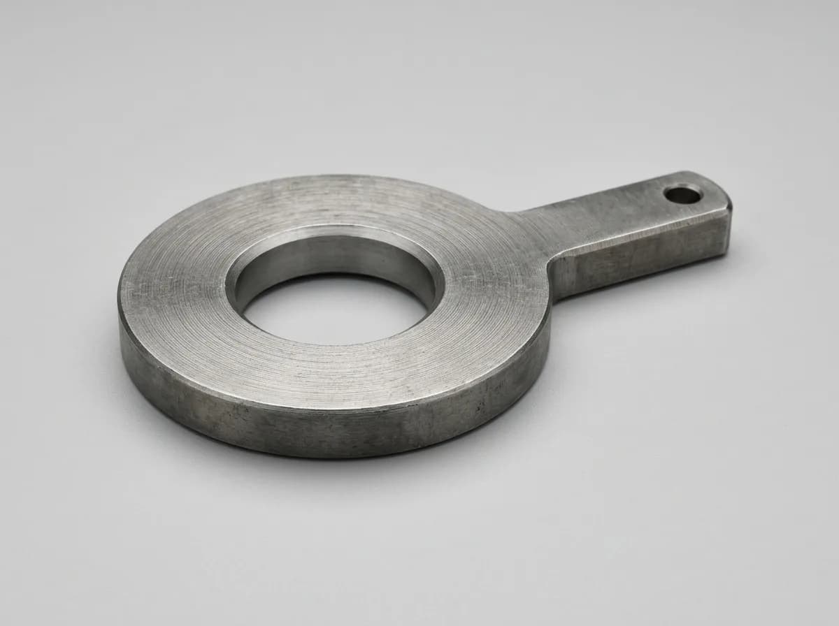 Illustration of a carbon-steel ring spacer (paddle spacer), on a light grey background